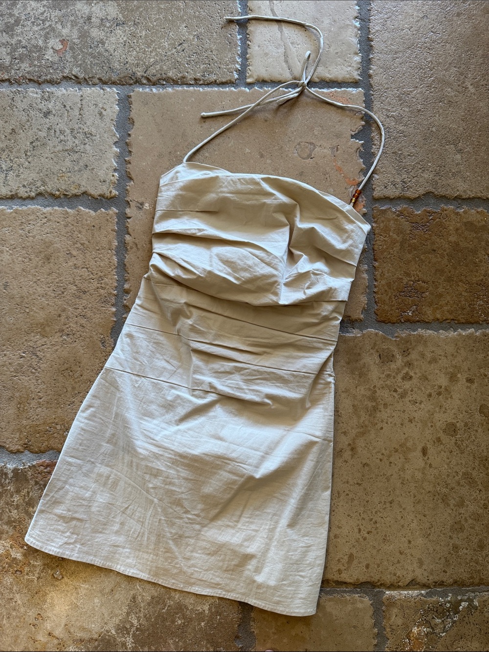 Peppermayo Cream Strapless Ruched Linen-Blend Mini Dress